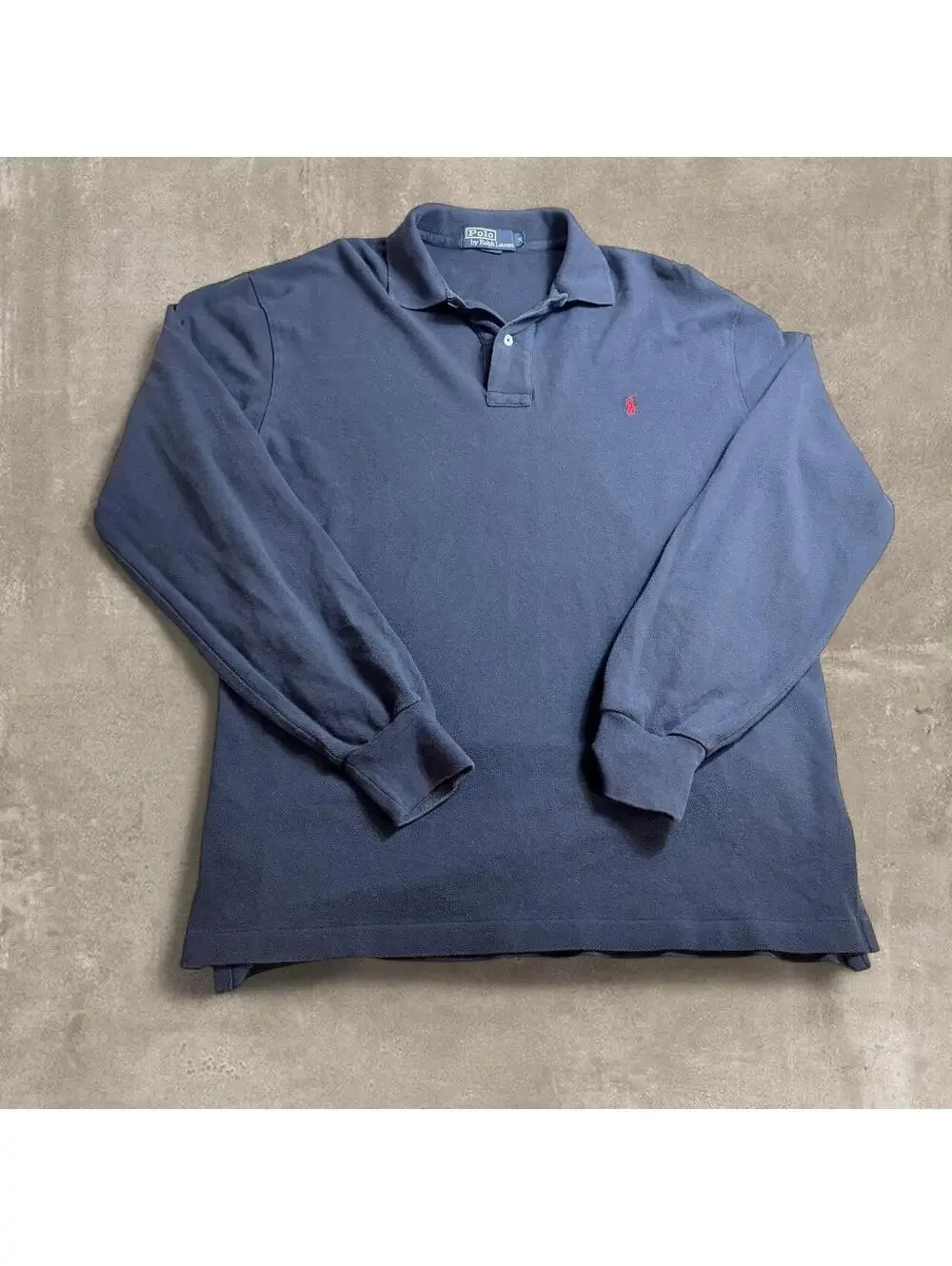 Vintage Polo Ralph Lauren Mens Medium Navy Blue Long Sleeve Red Pony Logo
